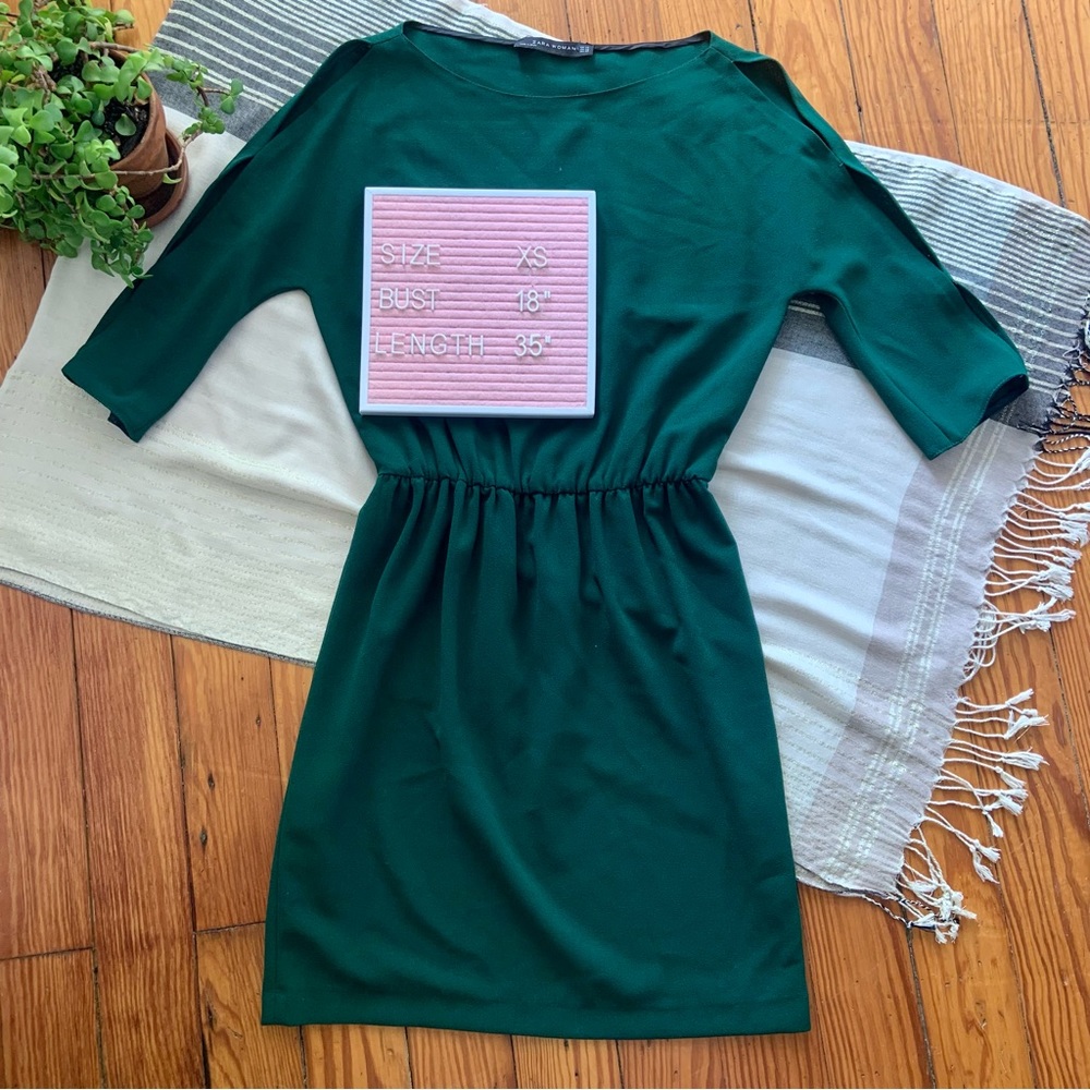 Zara Forest Green Open Sleeve Knee Length Dress